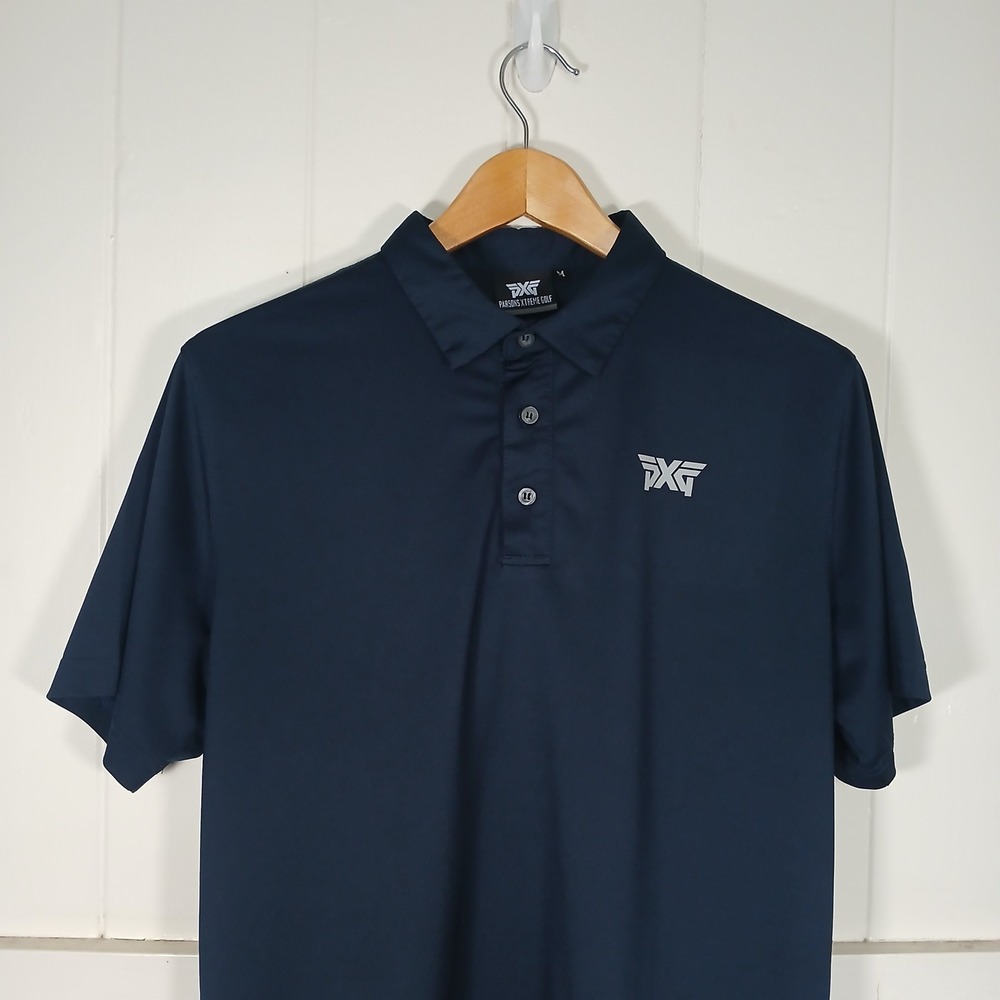 PXG Polo Shirt Mens Size M Navy Parsons Xtreme Golf Short Sleeve 15M-FL351F16
